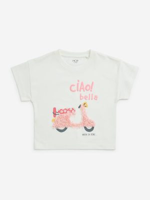 HOP Kids White Text-Printed Cotton T-Shirt