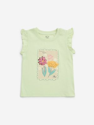 HOP Kids Lime Floral-Detailed Cotton Top