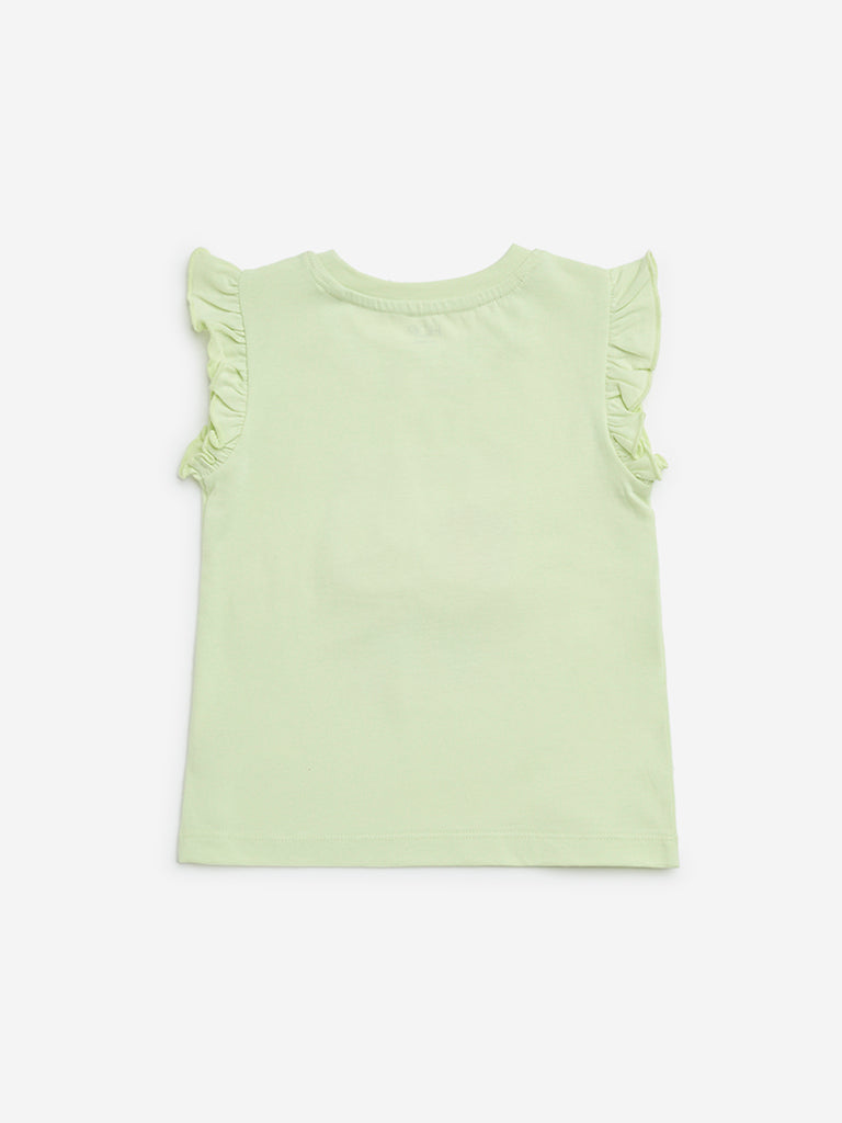 HOP Kids Lime Floral-Detailed Cotton Top - Image 2