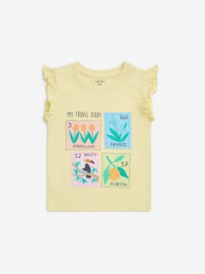HOP Kids Light Yellow Printed Cotton T-Shirt