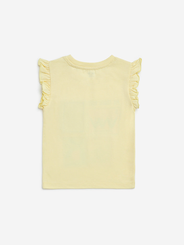 HOP Kids Light Yellow Printed Cotton T-Shirt - Image 2