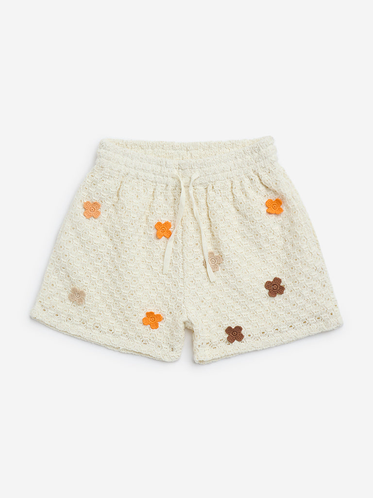 HOP Kids Off-White Crochet High-Rise Cotton-Blend Shorts