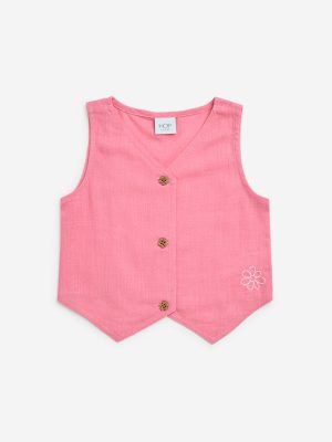 HOP Kids Pink Embroidered Waistcoat