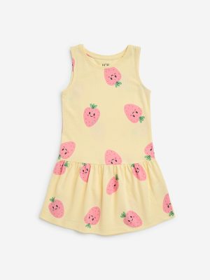 HOP Kids Yellow Strawberry Design Cotton Drop-Waist Dress