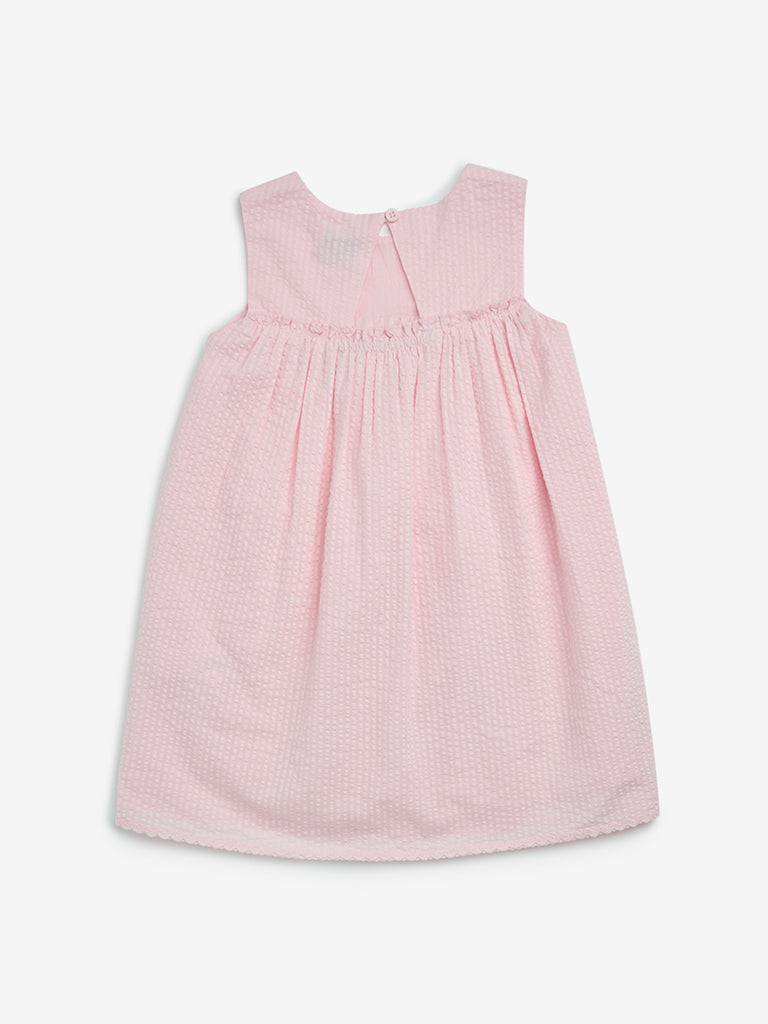 HOP Kids Pink Floral Embroidered A-Line Cotton Dress - Image 3