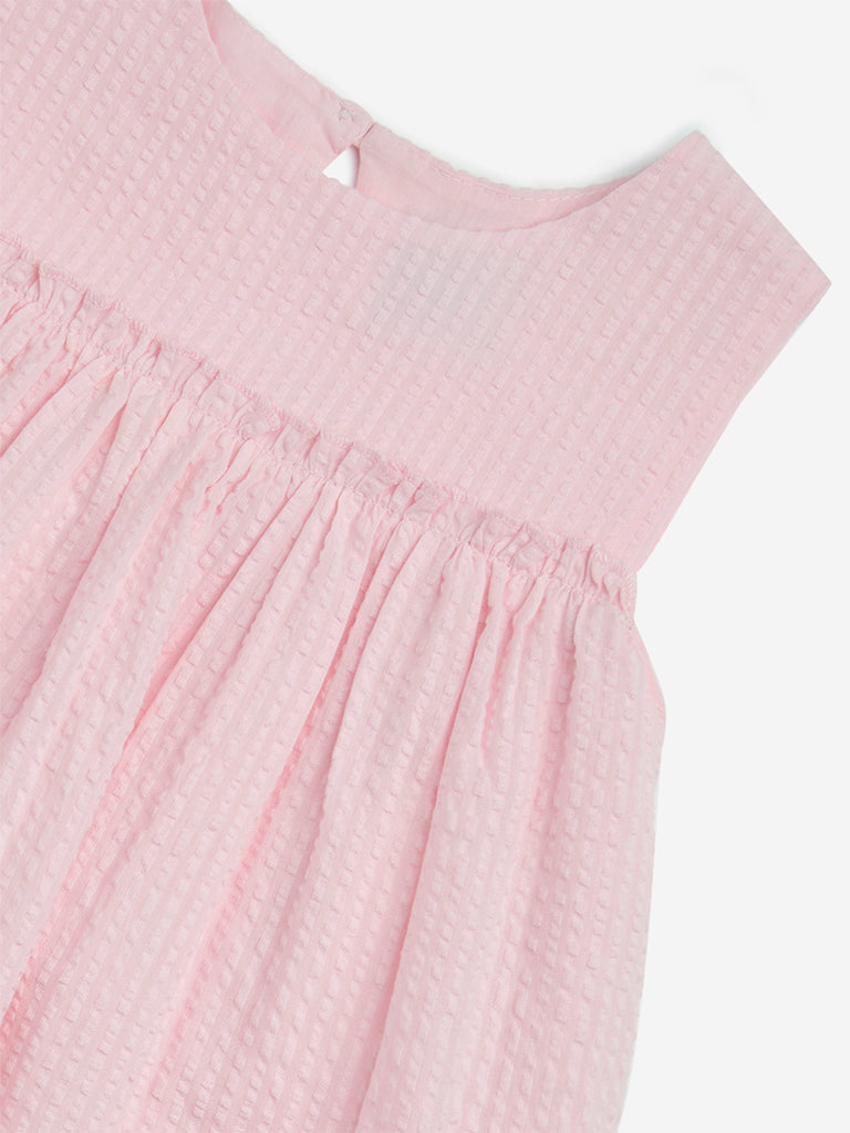 HOP Kids Pink Floral Embroidered A-Line Cotton Dress - Image 4