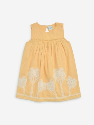HOP Kids Orange Tropical-Inspired A-Line Cotton Dress