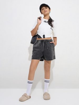 Y&F Kids Charcoal High-Rise Denim Shorts