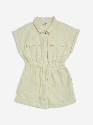 Y&F Kids Off-White Crinkle-Textured Cotton Playsuit