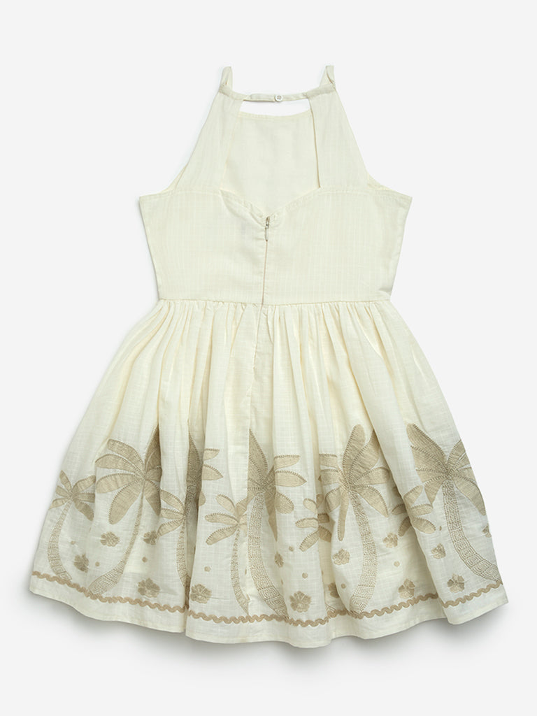 Y&F Kids Off-White Tropical-Inspired Cotton A-Line Dress - Image 2