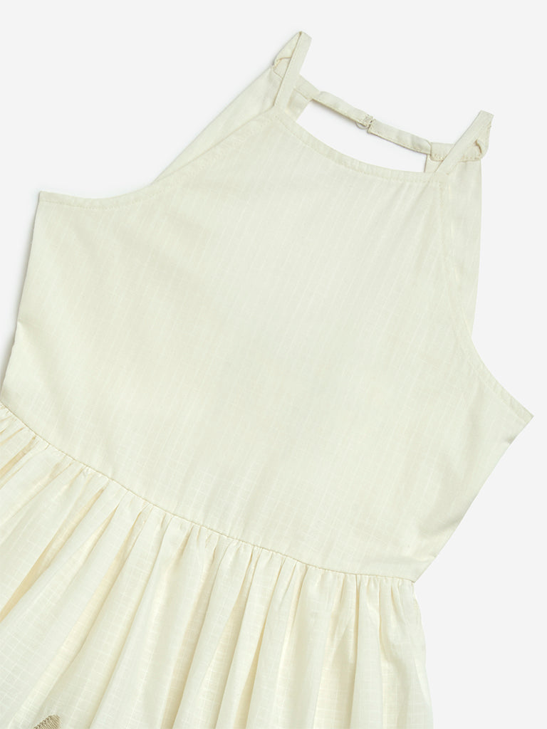 Y&F Kids Off-White Tropical-Inspired Cotton A-Line Dress - Image 3