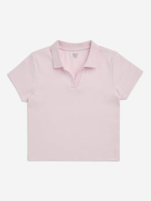 Y&F Kids Pink Cotton-Blend Polo T-Shirt