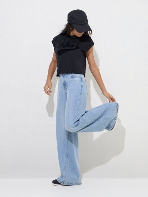 Y&F Kids Black Text Design Cotton Hoodie