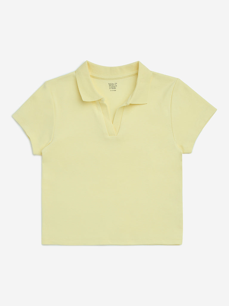 Y&F Kids Yellow Cotton-Blend Polo T-Shirt - Image 3