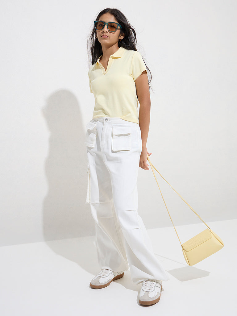 Y&F Kids Yellow Cotton-Blend Polo T-Shirt