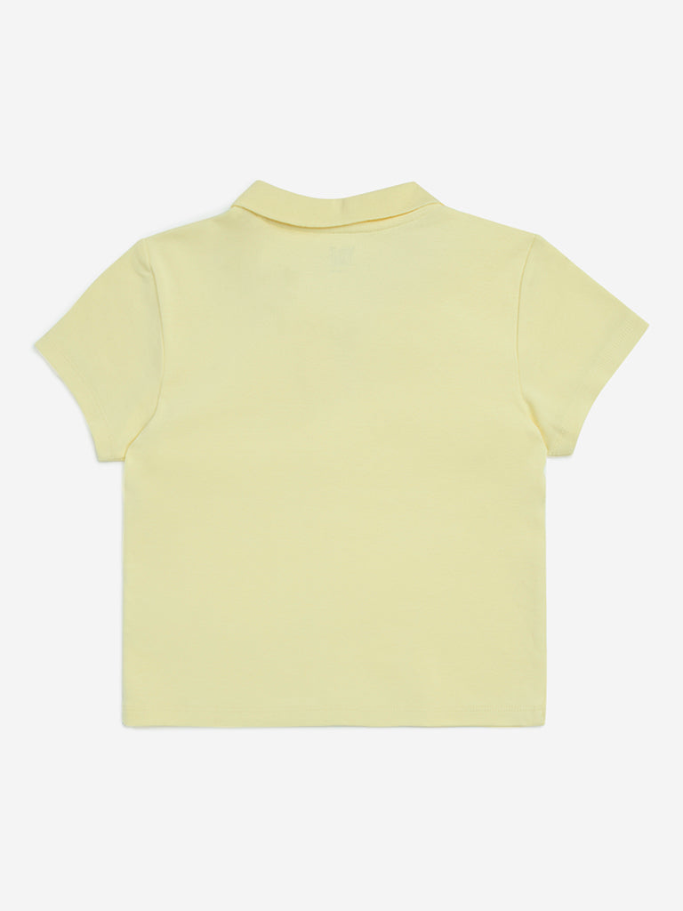 Y&F Kids Yellow Cotton-Blend Polo T-Shirt - Image 4