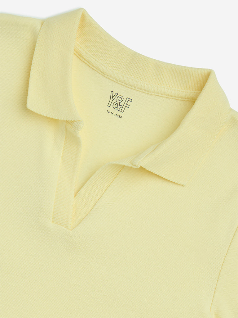 Y&F Kids Yellow Cotton-Blend Polo T-Shirt - Image 5