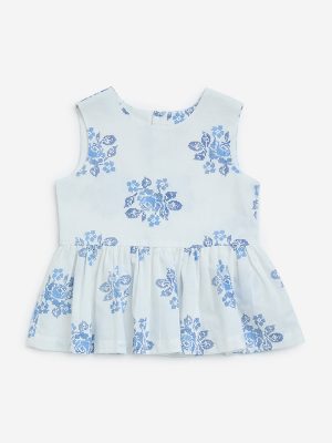 Utsa Kids White Floral Pattern Cotton Ethnic Top - (2-8yrs)