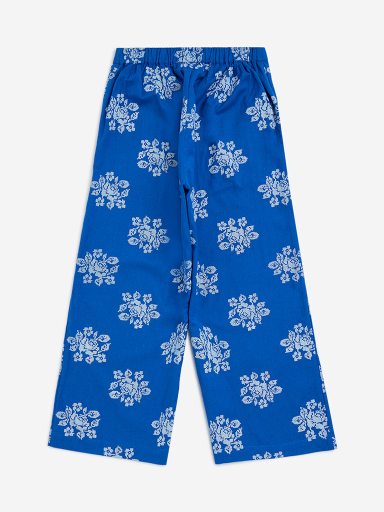 Utsa Kids Blue Floral Cotton-Blend Ethnic Pants - (8-14yrs) - Image 2