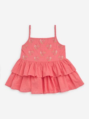 Utsa Kids Coral Embroidered Cotton-Blend Top - (8-14yrs)