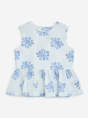 Utsa Kids White Floral Pattern Cotton Ethnic Top - (8-14yrs)