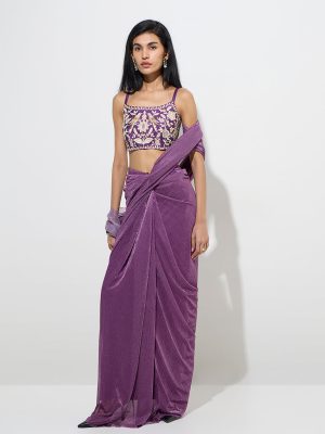 Vark Purple Floral Embroidered Ethnic Blouse