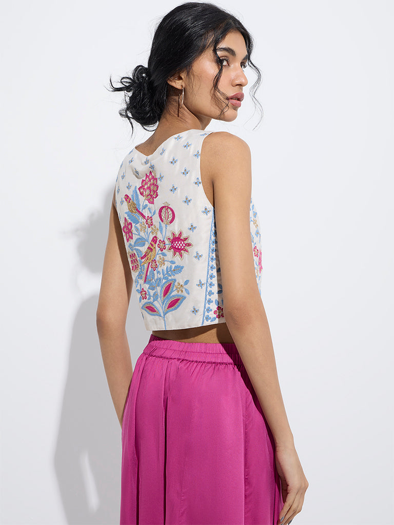 Vark Off-White Floral Embroidered Ethnic Top - Image 4