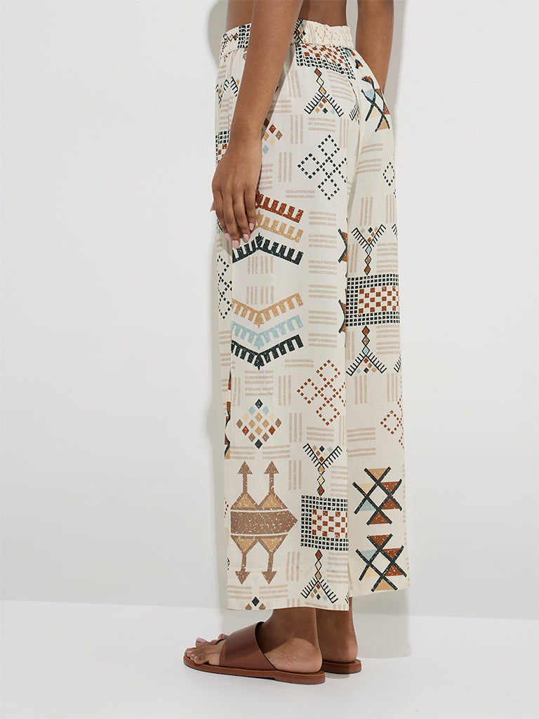 Utsa Light Beige Abstract Design Palazzos - Image 2