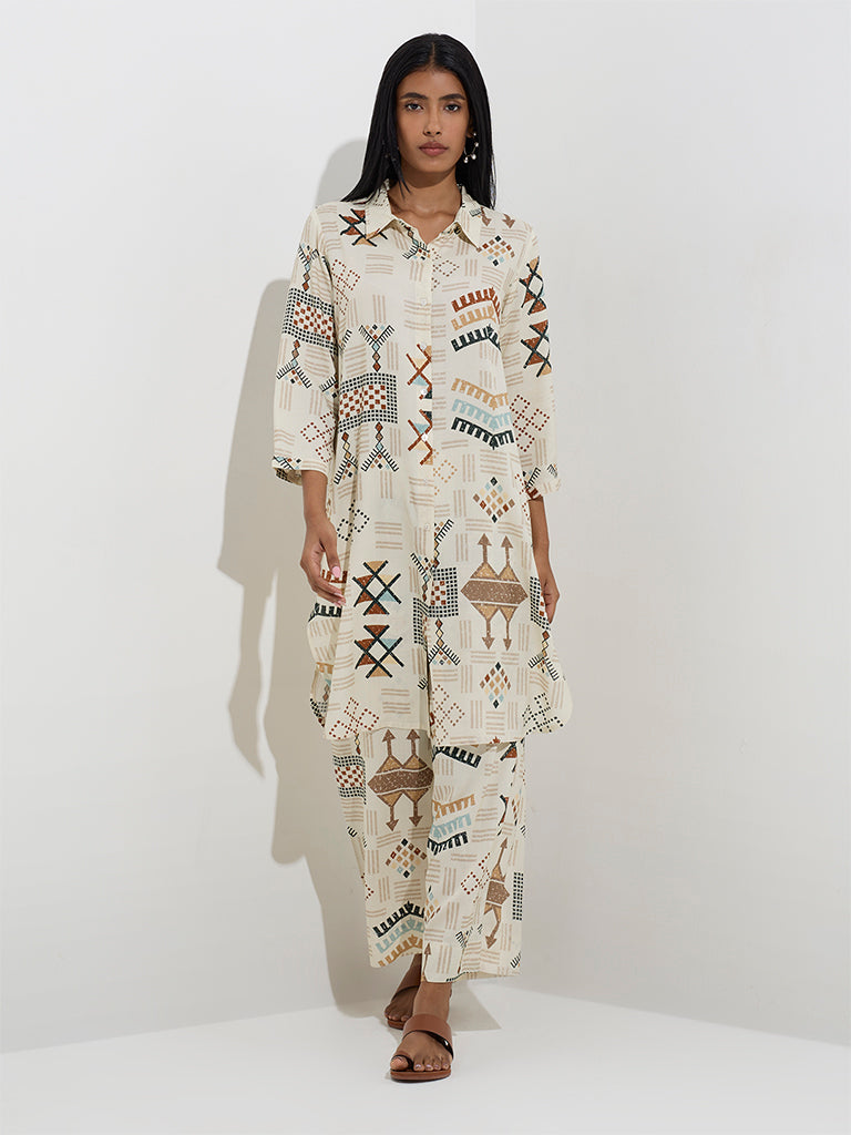 Utsa Light Beige Abstract Design Palazzos - Image 3