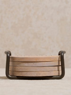 Westside Home Beige Text Printed Coaster (Set of 4)