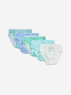 HOP Kids Green Printed Cotton Briefs - Pack of 5