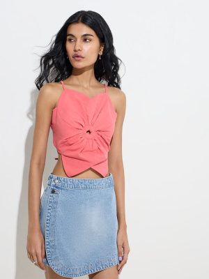 Nuon Coral Flower Cut-Out Cotton-Blend Top