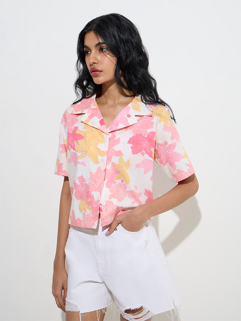 Nuon Pink Floral Design Cotton Shirt