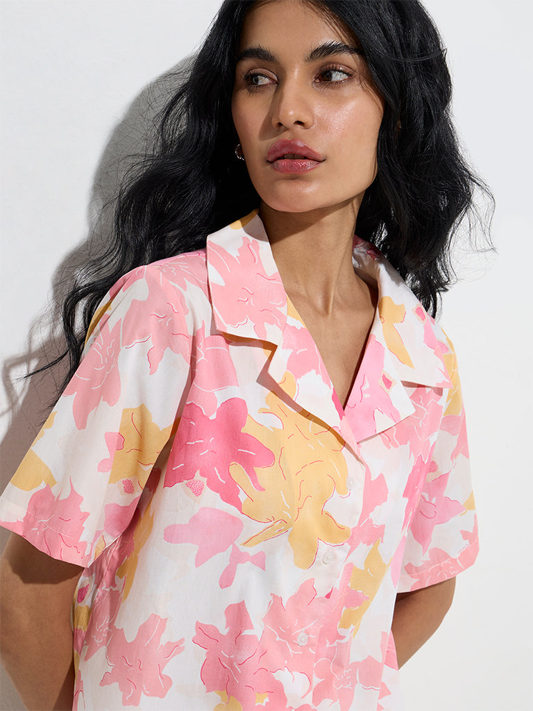 Nuon Pink Floral Design Cotton Shirt - Image 2