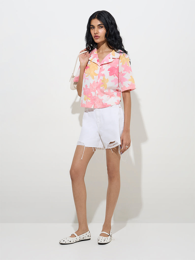 Nuon Pink Floral Design Cotton Shirt - Image 3