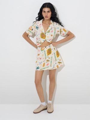 Nuon Off-White Printed High-Rise Skorts