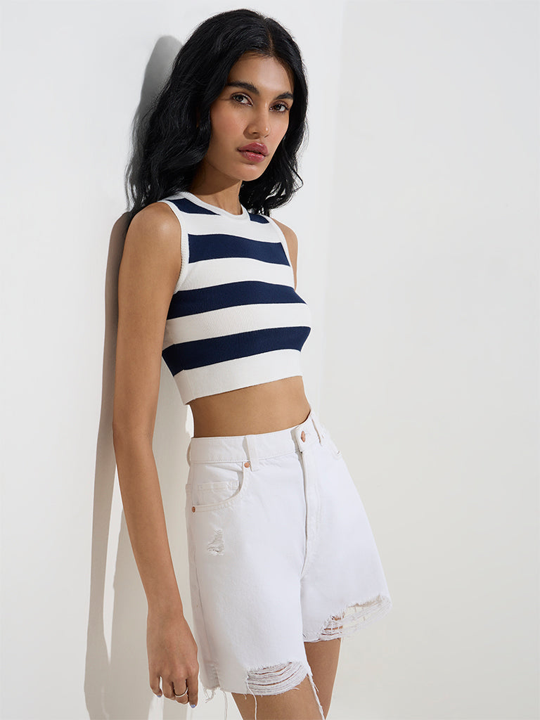 Nuon Navy Ribbed Textured Top - Image 2