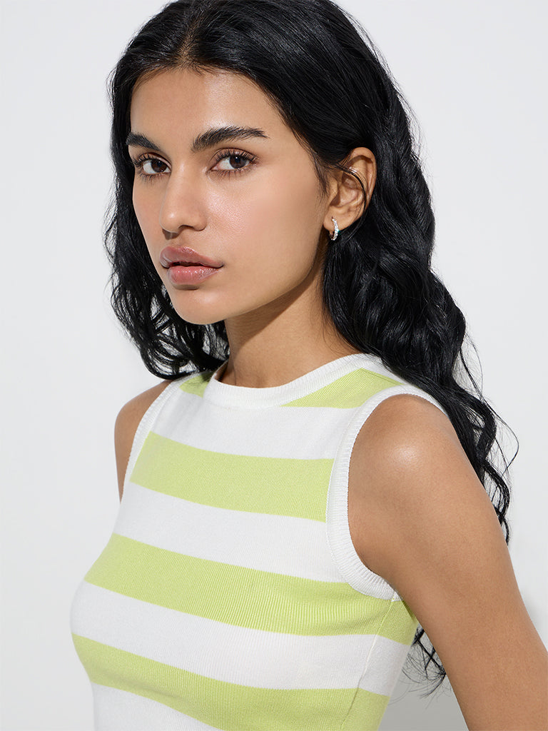 Nuon Lime Stripe Printed Ribbed Tank Top - Image 2