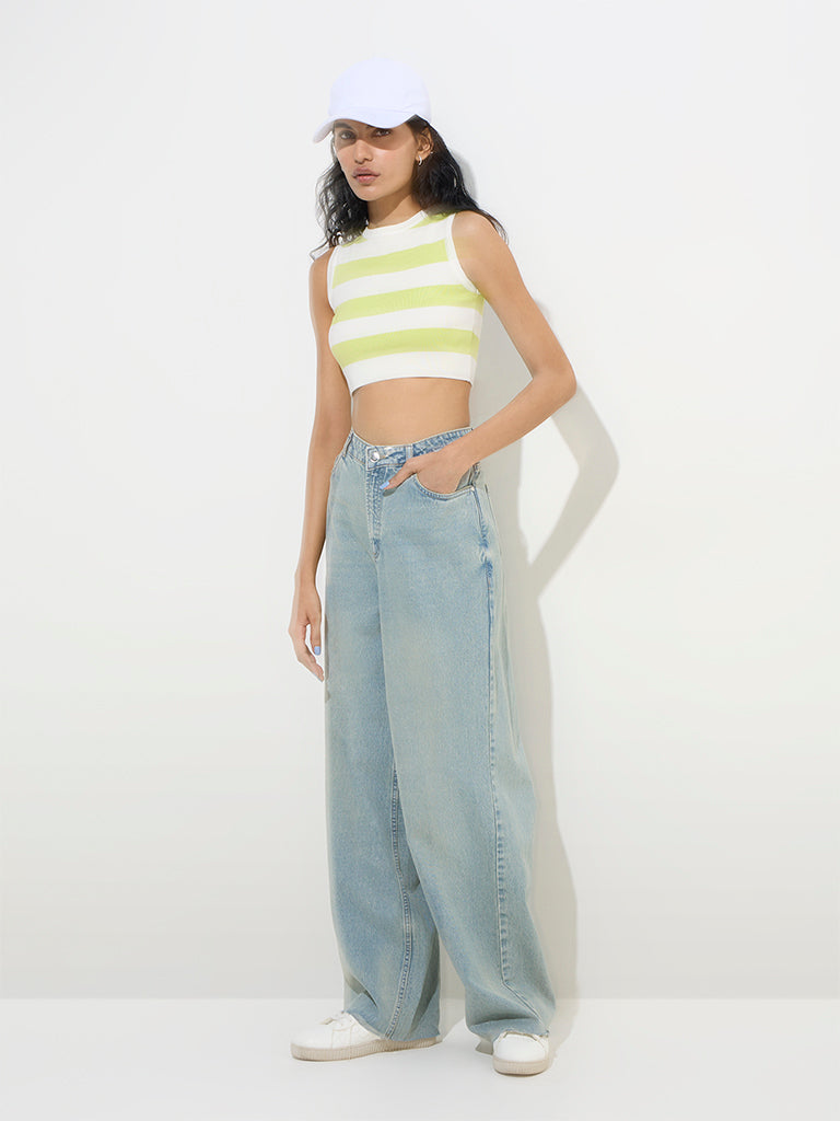 Nuon Lime Stripe Printed Ribbed Tank Top - Image 3