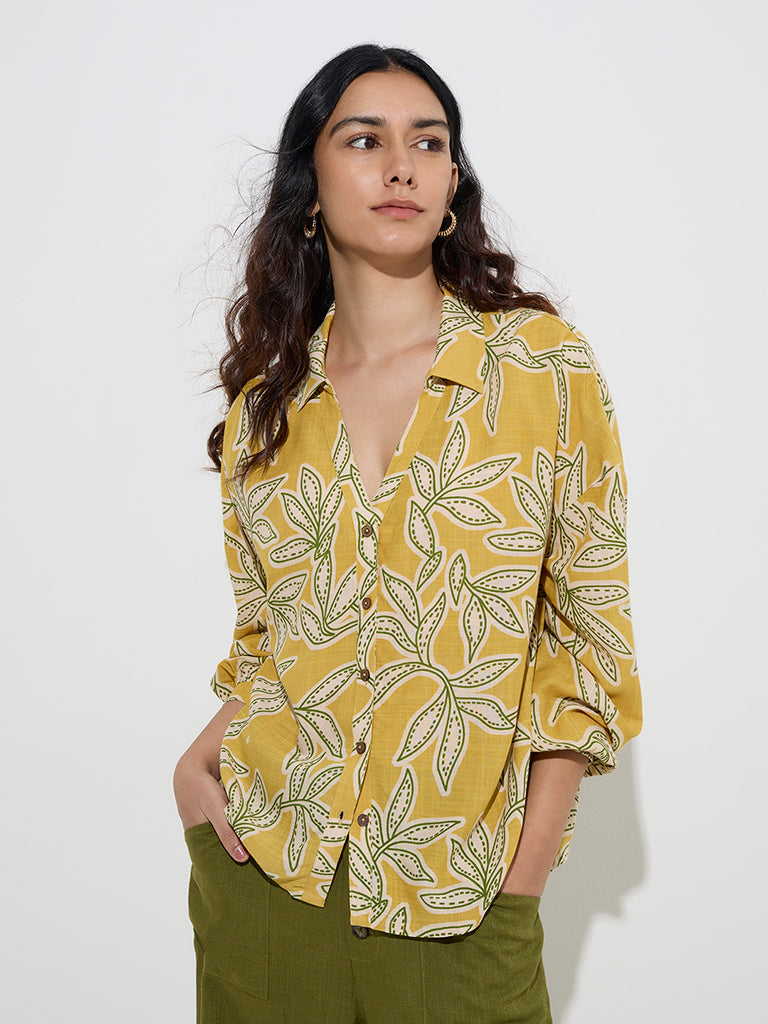 LOV Mustard Leaf Printed Shirt