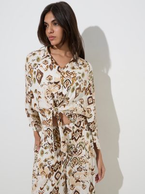 LOV Off-White Abstract Printed Cotton-Blend Blouse