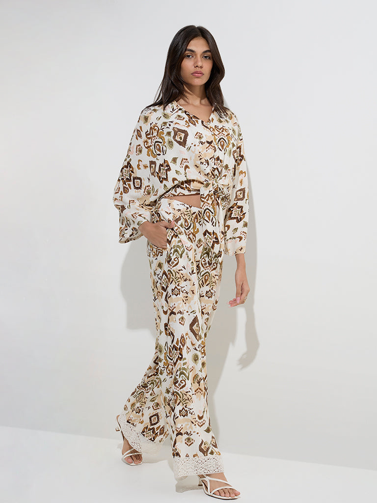 LOV Off-White Abstract Printed Cotton-Blend Blouse - Image 3