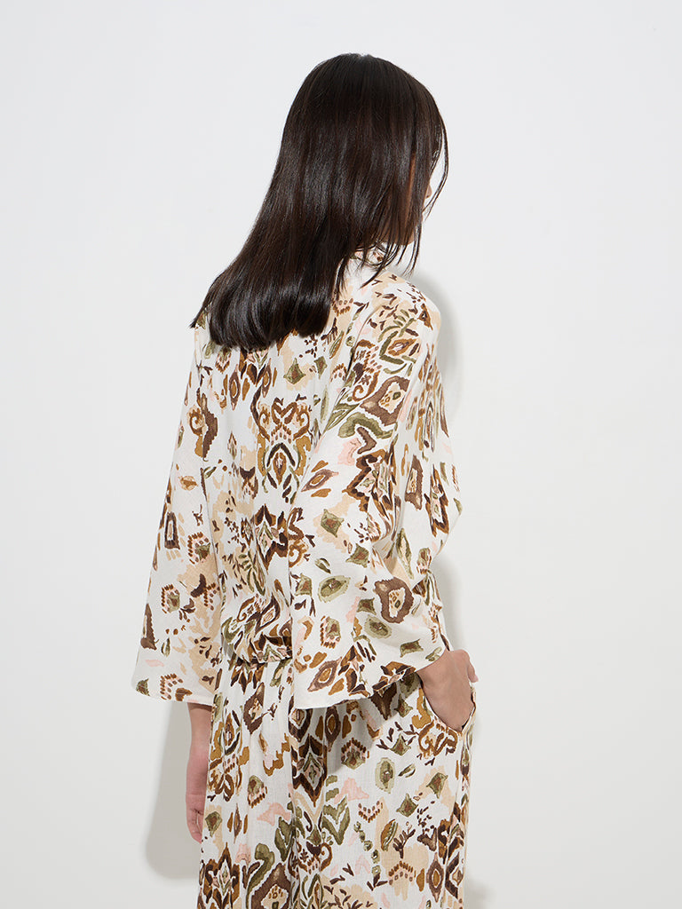 LOV Off-White Abstract Printed Cotton-Blend Blouse - Image 4