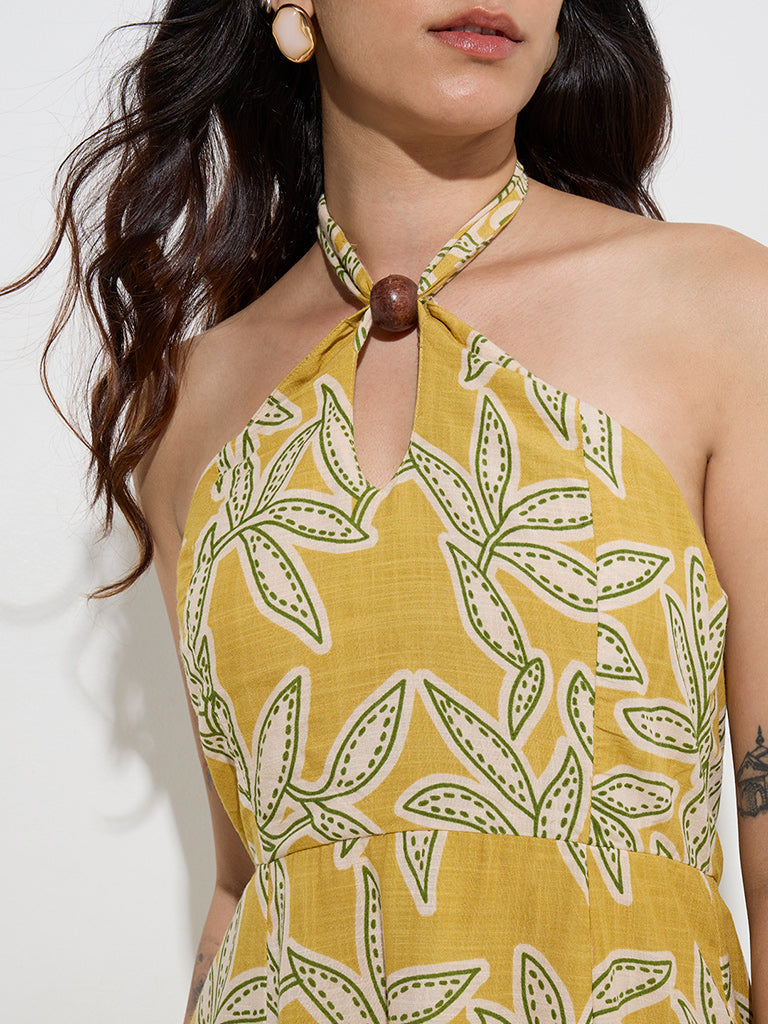 LOV Mustard Leaf Design A-Line Dress - Image 2