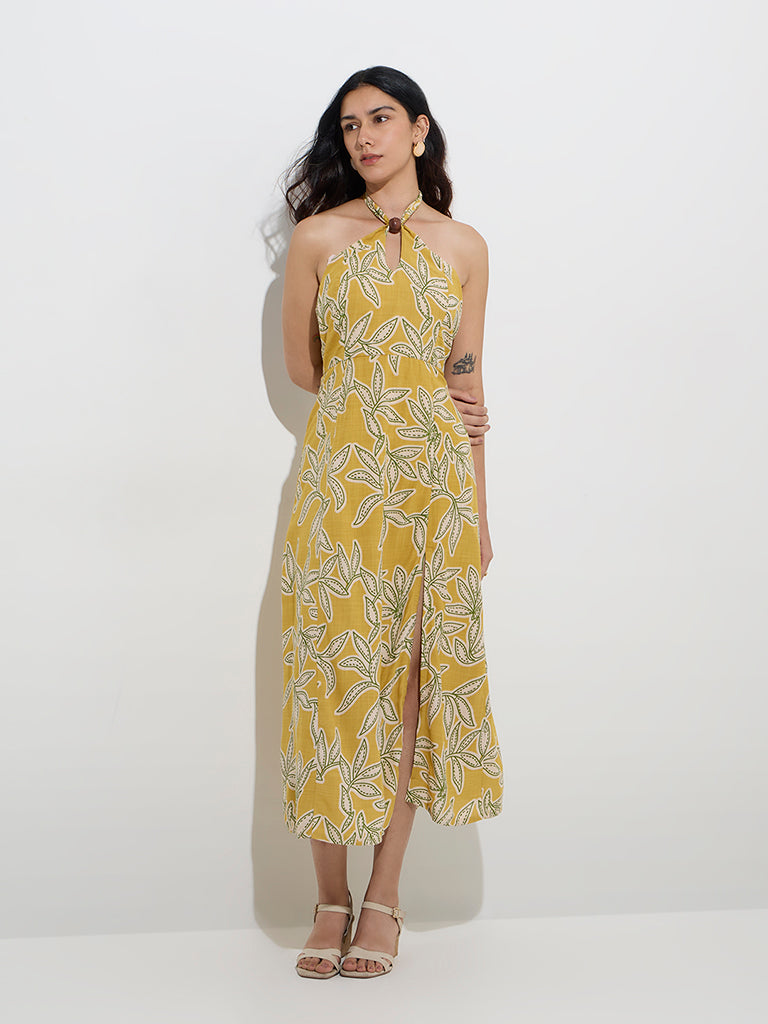 LOV Mustard Leaf Design A-Line Dress - Image 3