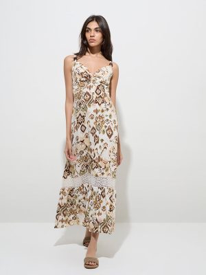 LOV Off-White Abstract Printed Cotton-Blend A-Line Dress