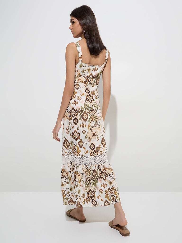LOV Off-White Abstract Printed Cotton-Blend A-Line Dress - Image 4