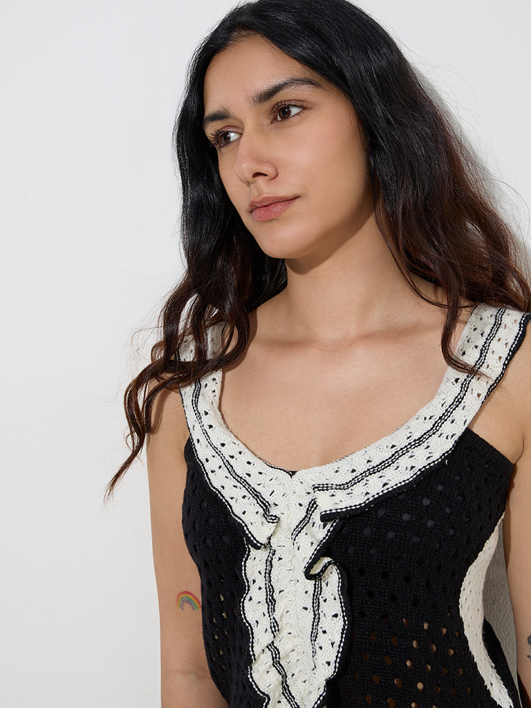 LOV Black Crochet-Knitted Top - Image 2