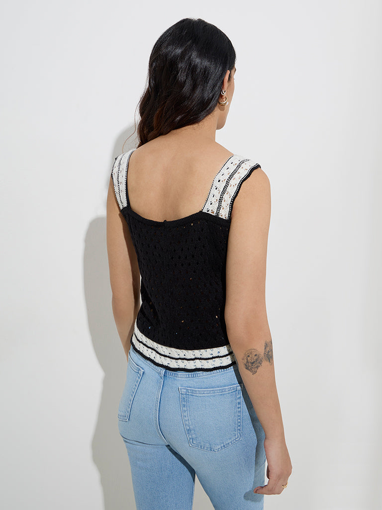 LOV Black Crochet-Knitted Top - Image 4