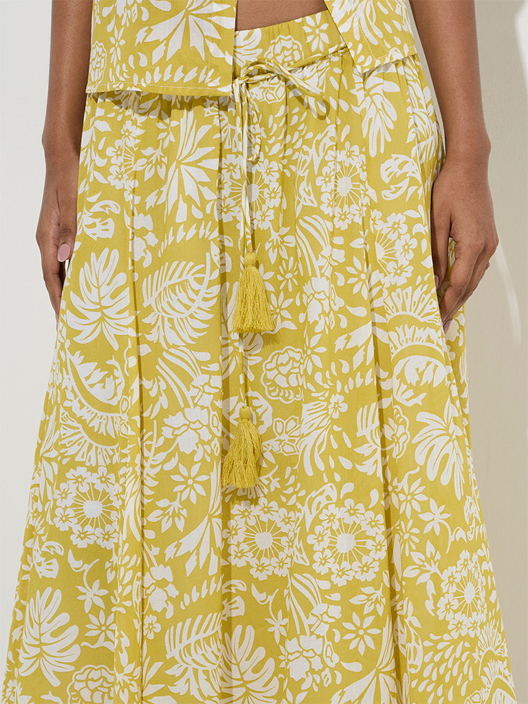 LOV Lime Botanical Printed Knot-Detailed A-Line Skirt - Image 2